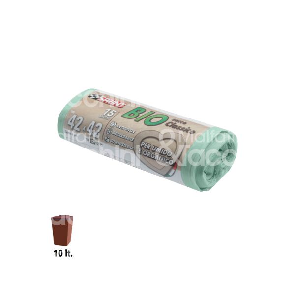 Soragni bi42x42 sacchetto umido con lacci art. sp300/012 umido e organico misura cm 42 x 42 verde 12 micron litri 30 peso gr. 80 confezione pz 15