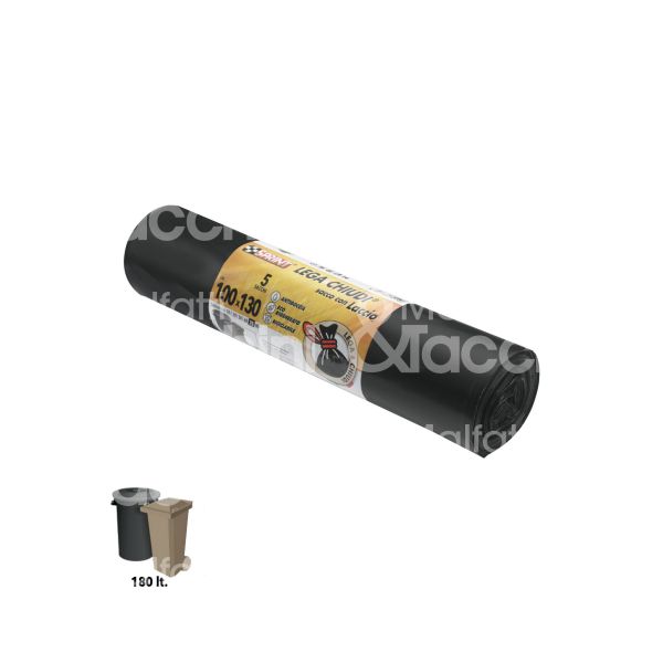 Soragni sp347070 sacco rifiuti con lacci art. sp347/070 indifferenziata misura cm 100 x 130 nero 70 micron litri 180 peso gr. 840 confezione pz 5