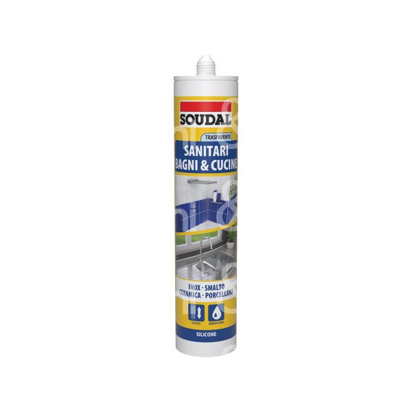 Soudal 115788 sigillante siliconico art. 115788 acetico contenuto ml 300 colore trasparente utilizzo bagno cucina