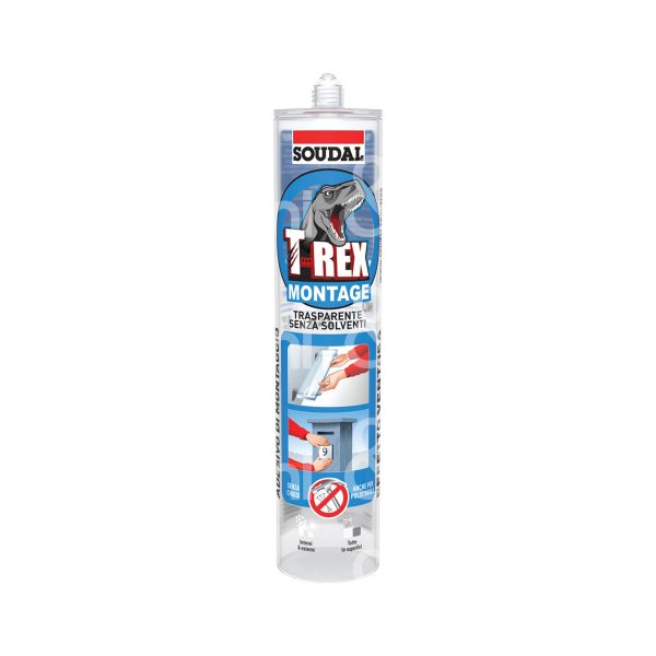 Soudal 131311 colla t-rex montage cartuccia contenuto gr 295 colore trasparente utilizzo universale