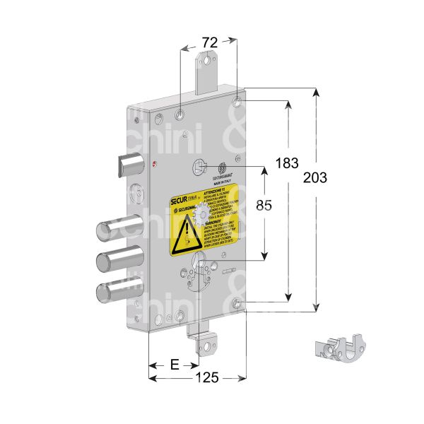 Securemme 1651scrct2 serratura a cilindro per porte blindate triplice e 64 ambidestra 3 catenacci piÙ scrocco int. cat. 28 sporg. 14