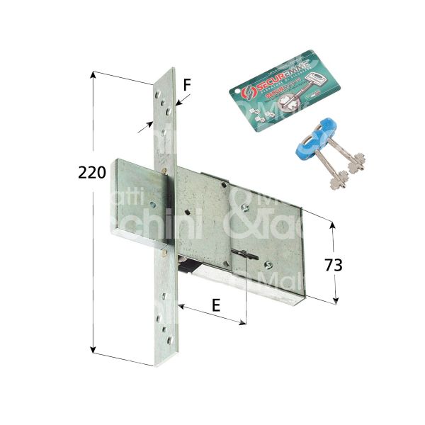 Securemme 200150 serratura doppia mappa da infilare laterale e 50 solo catenaccio 2 mandate ambidestra kd