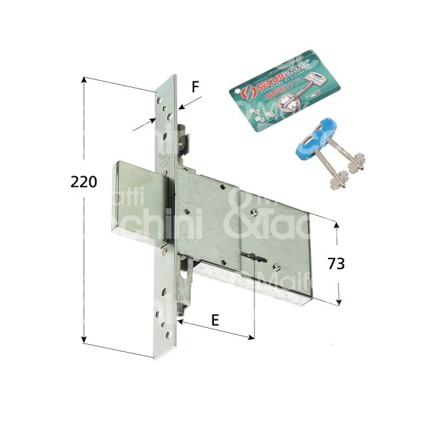 Securemme 200350 serratura doppia mappa da infilare triplice e 50 solo catenaccio 2 mandate ambidestra kd