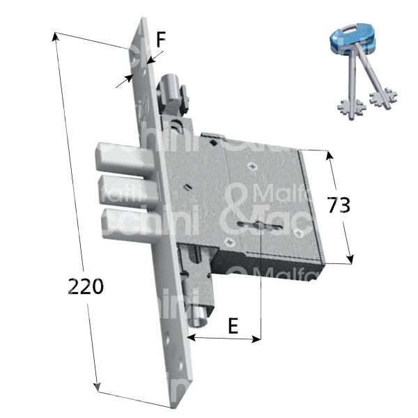 Securemme 201350 serratura doppia mappa da infilare triplice e 50 3 pistoni 2 mandate ambidestra kd