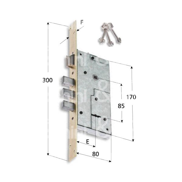 Securemme 201745 serratura doppia mappa da infilare laterale e 45 3 pistoni piÙ scrocco 2 mandate ambidestra kd