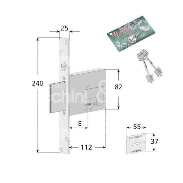 Securemme 2031xz6025 serratura doppia mappa da infilare laterale e 60 solo catenaccio 4 mandate ambidestra kd