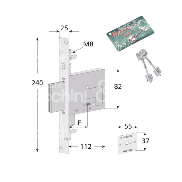 Securemme 2033xz6025 serratura doppia mappa da infilare triplice e 60 solo catenaccio 4 mandate ambidestra kd