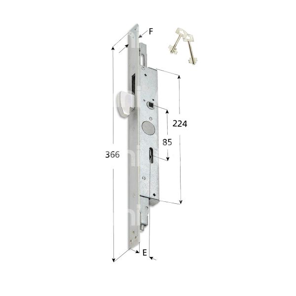 Securemme 210325 serratura infilare a gancio rientrante e 25 ambidestra per montanti zincato foro doppia mappa
