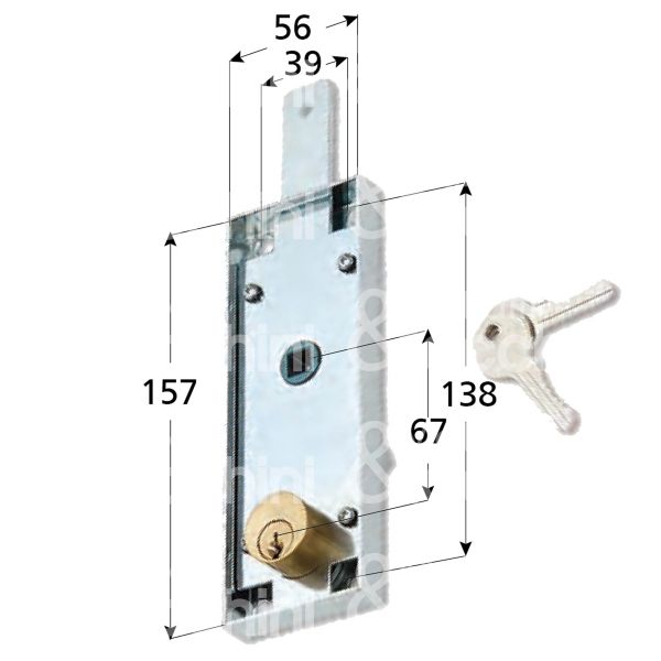 Securemme 2290 serratura per basculante a 1 punto di chiusura foro tondo / chiave piatta cifratura kd