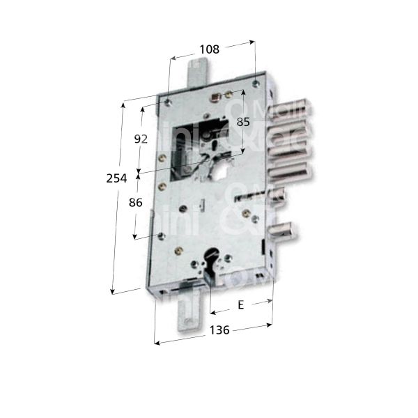 Securemme 2530pd2840 serratura plurisistema con cilindro indipendente triplice e 63 dx 4 catenacci piÙ scrocco e 1 servizio int. cat. 28 sporg. 43