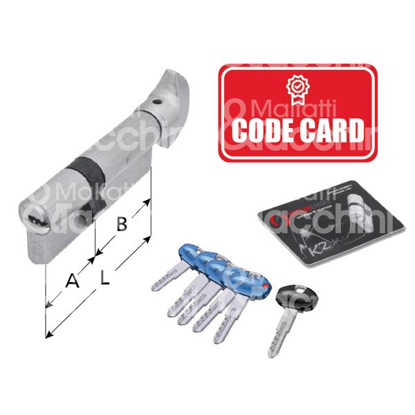 Securemme k20p3030 cilindro sagomato con pomolo k2 30 x 30 = 60 mm chiave punzonata cifratura kd cromo satinato