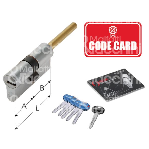 Securemme k20q3030 cilindro sagomato codolo rasabile k2 30 x 30 = 60 mm chiave punzonata cifratura kd cromo satinato