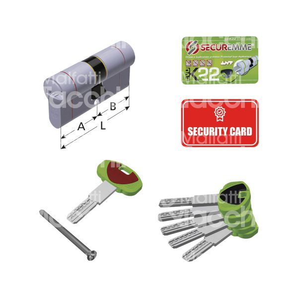 Securemme k22c3030 cilindro sagomato chiave/chiave k22 31 x 31 = 62 mm chiave punzonata cifratura kd cromo satinato