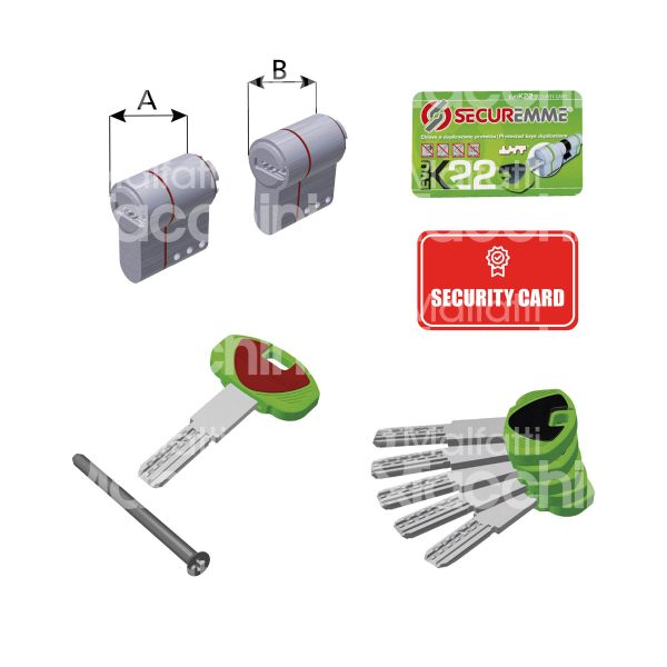 Securemme k22cs27275 testa cilindro sagomato chiave/chiave k22 27 x 27 = chiave punzonata cifratura kd cromo satinato