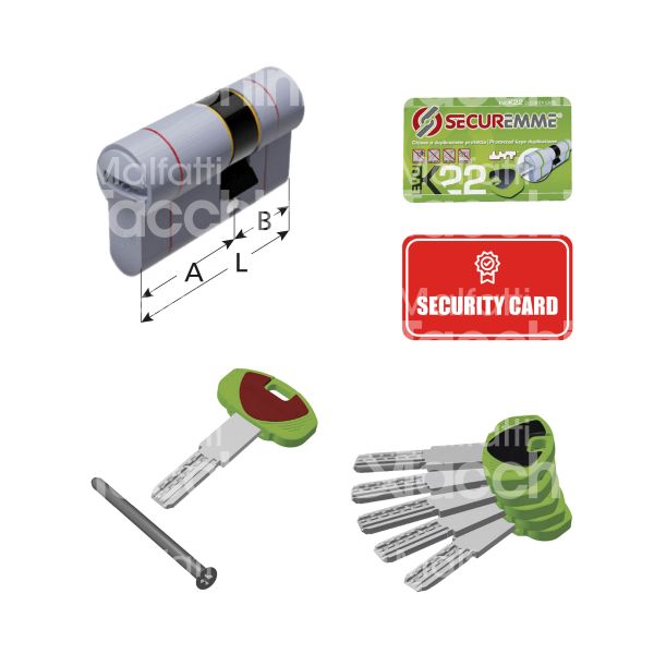 Securemme k22m2510 mezzo cilindro sagomato k22 26 x 10 = 36 mm chiave punzonata cifratura kd cromo satinato