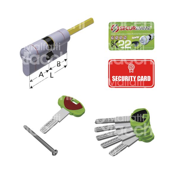 Securemme k22q3085 cilindro sagomato con pomolo k22 86 x 31 = 117 mm chiave punzonata cifratura kd cromo satinato