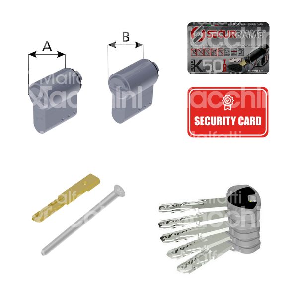 Securemme k50cs27275 testa cilindro sagomato pomolo/chiave/chiave 27 x 27 = chiave punzonata profilo 1bb cifratura kd cromo satinato