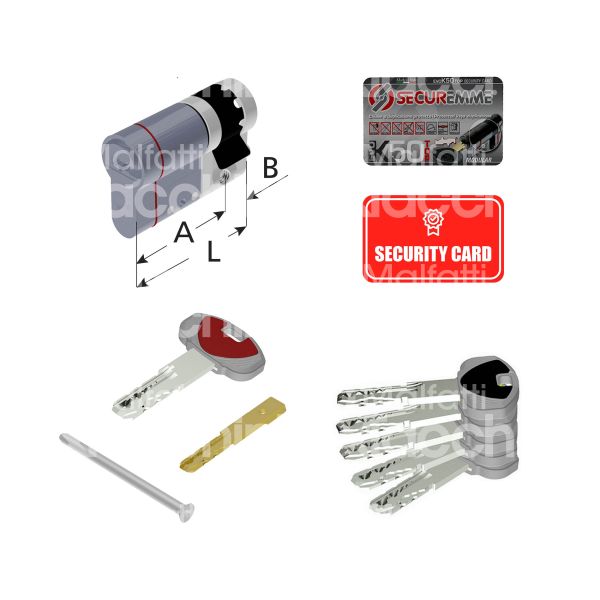 Securemme k50m3110 mezzo cilindro sagomato k50 31 x 10 = 41 mm chiave punzonata profilo 1bb cifratura kd cromo satinato