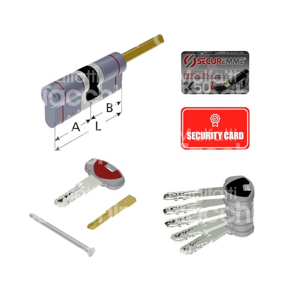 Securemme k50q3131 cilindro sagomato codolo rasabile k50 31 x 31 = 62 mm chiave punzonata profilo 1bb cifratura kd cromo satinato