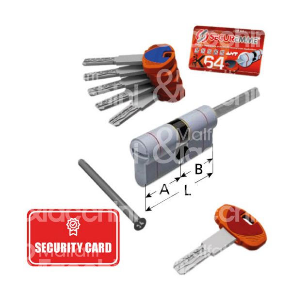 Securemme k64q3030 cilindro sagomato codolo rasabile k64 31 x 31 = 62 mm chiave punzonata cifratura kd cromo satinato