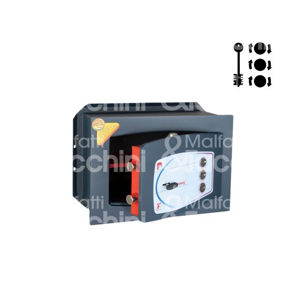 Technomax gd4 cassaforte orizzontale a chiave piÚ combinazione da murare l 390 x h 270 x p 200 n° catenacci 2 + 2
