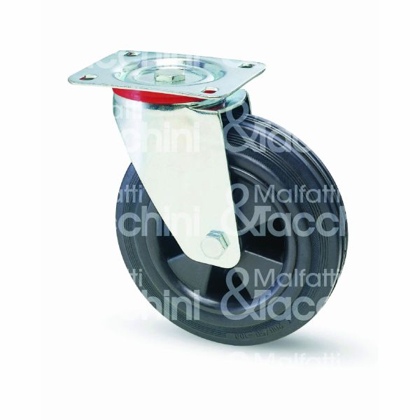 Valsecchi 90100 ruota termogomma art. 90 gomma senza freno Ø mm 100 tipo fissaggio piastra girevole misura mm 100 x 85 - h mm 128 portata kg 70
