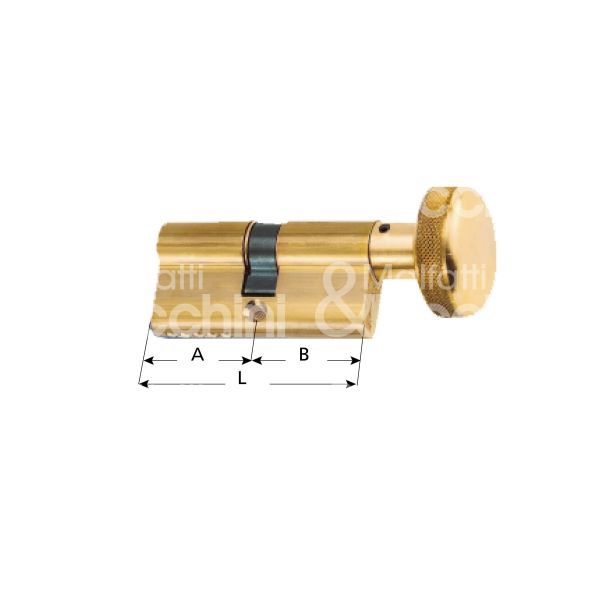 Wally 6539 cilindro sagomato con pomolo 61 x 27 = 97 mm chiave piatta cifratura kd ottone satinato