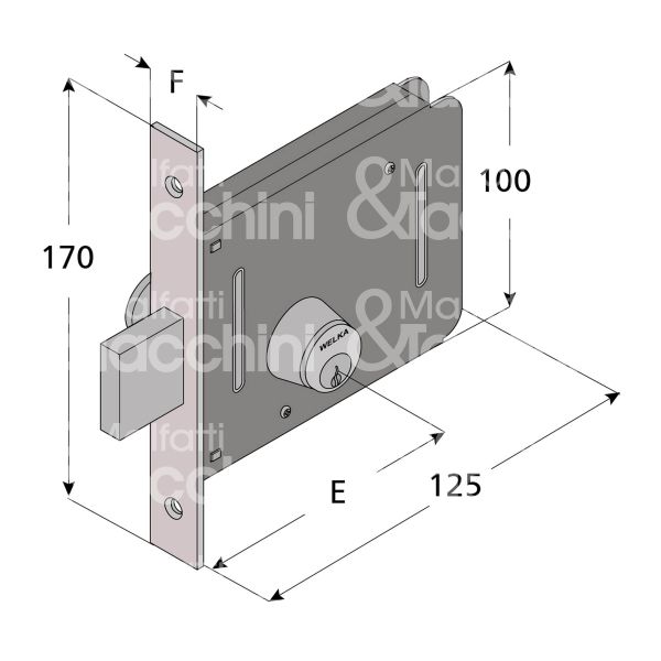 Welka 05150000 serratura per cancello da infilare solo catenaccio e 50 ambidestra cilindro tondo fisso 2 mandate