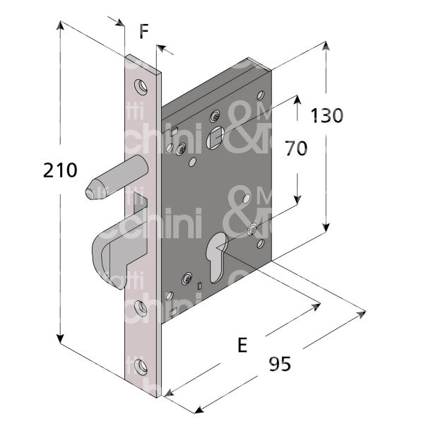 Welka 05750000 serratura infilare a gancio sporgente e 50 ambidestra per cancello zincato foro sagomato