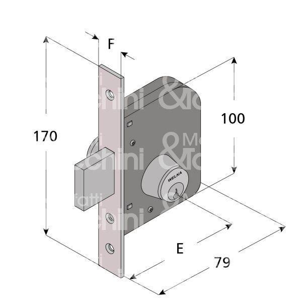 Welka 06245000 serratura per cancello impennata solo catenaccio +30 e 45 ambidestra cilindro tondo fisso 2 mandate