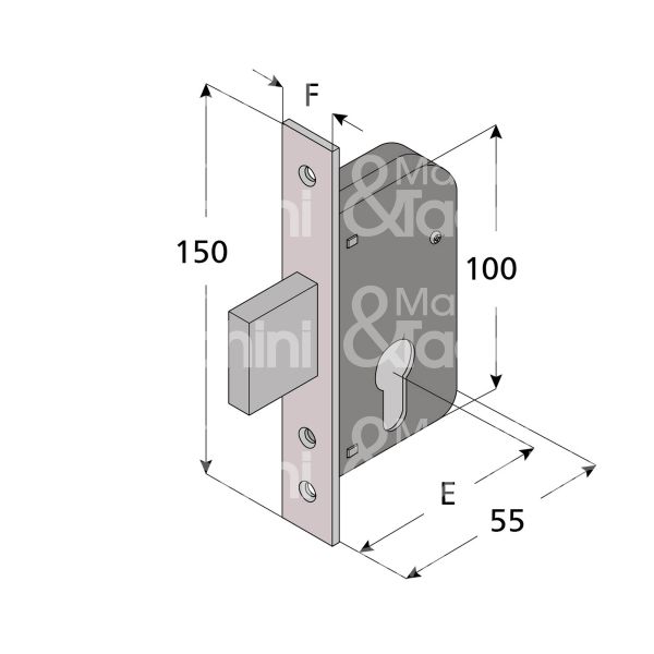 Welka 06330000 serratura per cancello impennata solo catenaccio +25 e 30 ambidestra cilindro sagomato 2 mandate