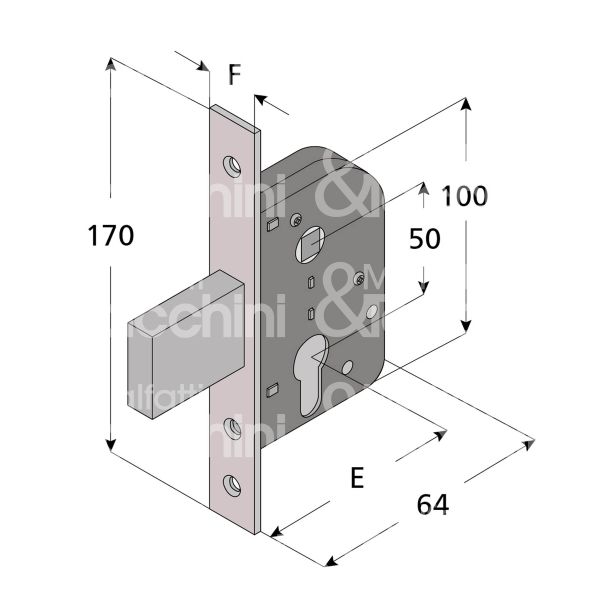 Welka 06930000 serratura per cancello impennata scrocco con bloccaggio +45 e 30 ambidestra cilindro sagomato