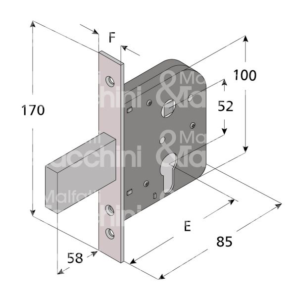 Welka 07050000 serratura per cancello impennata scrocco con mandata +58 e 50 ambidestra cilindro sagomato 1 mandate