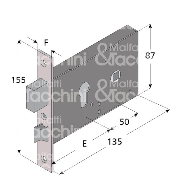 Welka 12050010 serratura infilare per fasce 2 mandate cilindro sagomato 50 laterale catenaccio piÙ scrocco