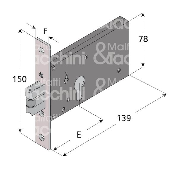 Welka 12250010 serratura infilare per fasce 1 mandate cilindro sagomato 50 laterale rullo