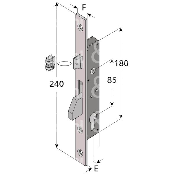 Welka 15525100 serratura per montanti laterale scrocco piÙ catenaccio a caduta e 25 foro sagomato ambidestra 1 mandate