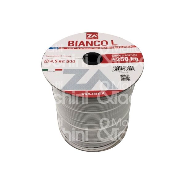 Za' ca1ao500 cavo stendibiancheria art. ca1ao500 biancone Ø mm 4,5 - mt 500 materiale int. acciaio est. pvc bianco