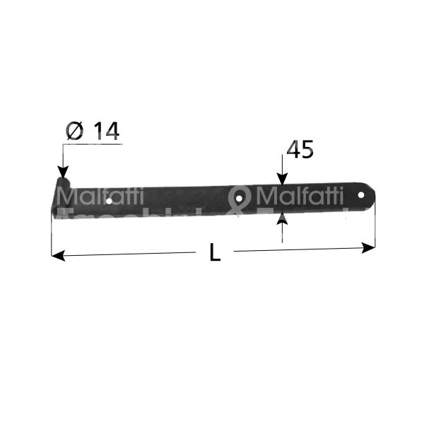 M&t 900 12960 bandella per persiana art. 20 pesante ferro nero mano ambidestro Ø mm 14 l mm 400 x h mm 45