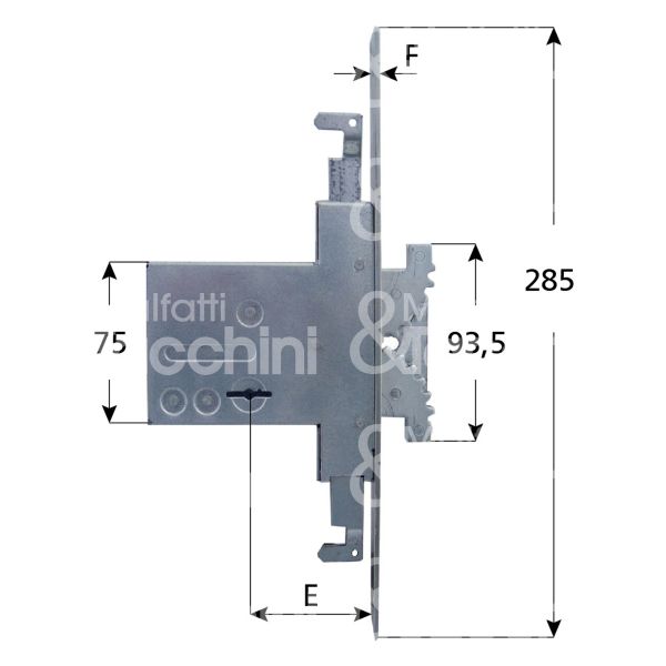 M&t 935 04653 serratura infilare a gancio rientrante e 60 ambidestra per cancello zincato foro doppia mappa
